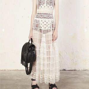 RED Valentino White Dress with Sheer Stripes and Ruffled Tiers